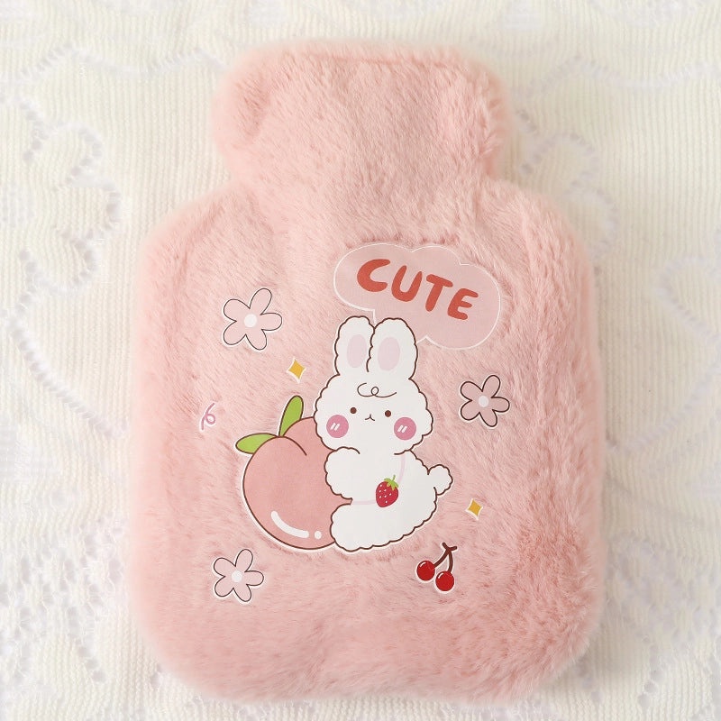 Cute Plush Rabbit Fur Hot Water Bottle Portable Teddy Bear Hand Warmer Winter Heating Pad Cartoon Explosion-Proof | Home & Living