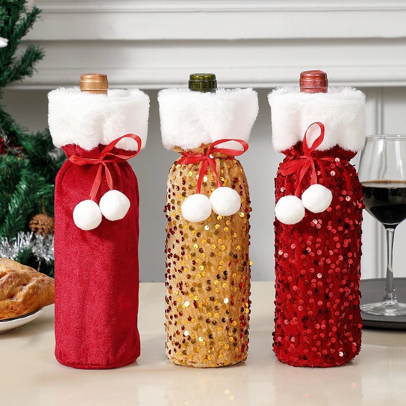 Festive Christmas Bow Knot Bottle Cover | Holiday Table Decoration Accessories|Home & Living|Kitchen & Dining