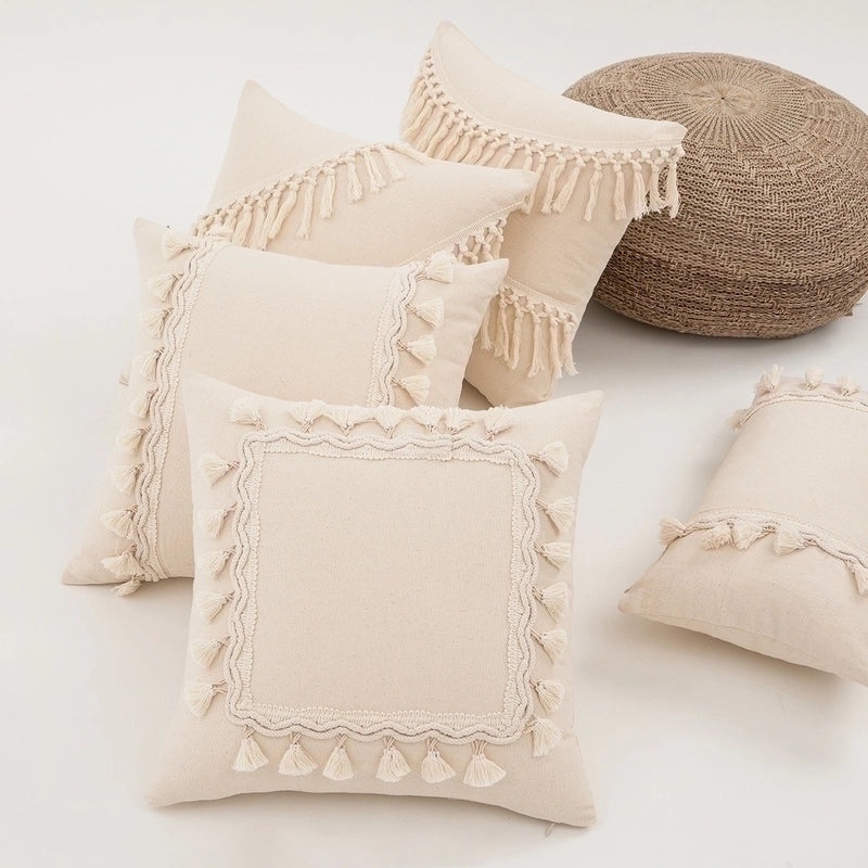 Stylish Solid Color Cotton Tassel Pillow Covers | Home Decor Accessories