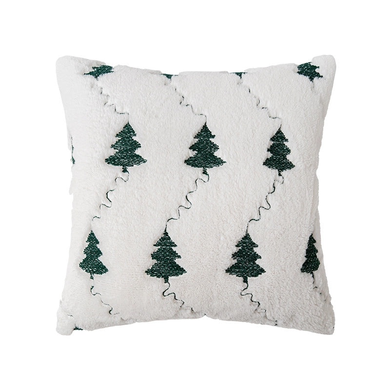 Festive Plush Snowflake & Christmas Tree Embroidered Sofa Cushion Cover|Home Decor & Living Room Accessories