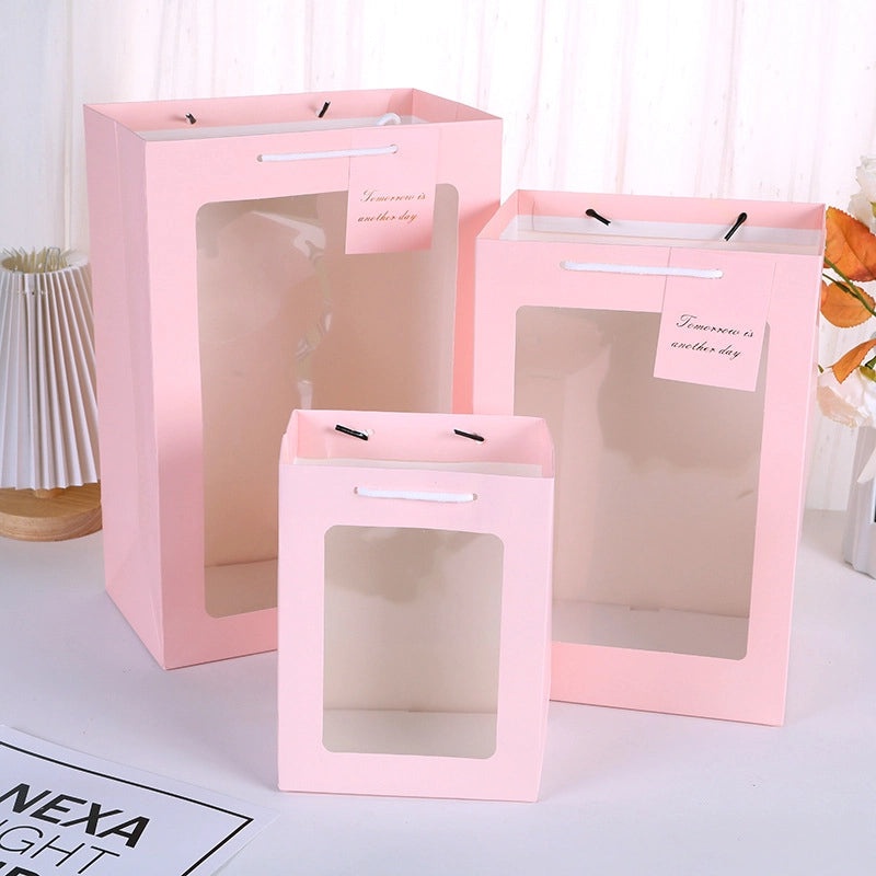 Transparent Floral Gift Bag with Window Handheld Party Favor Packaging|Gift Bags & Packaging