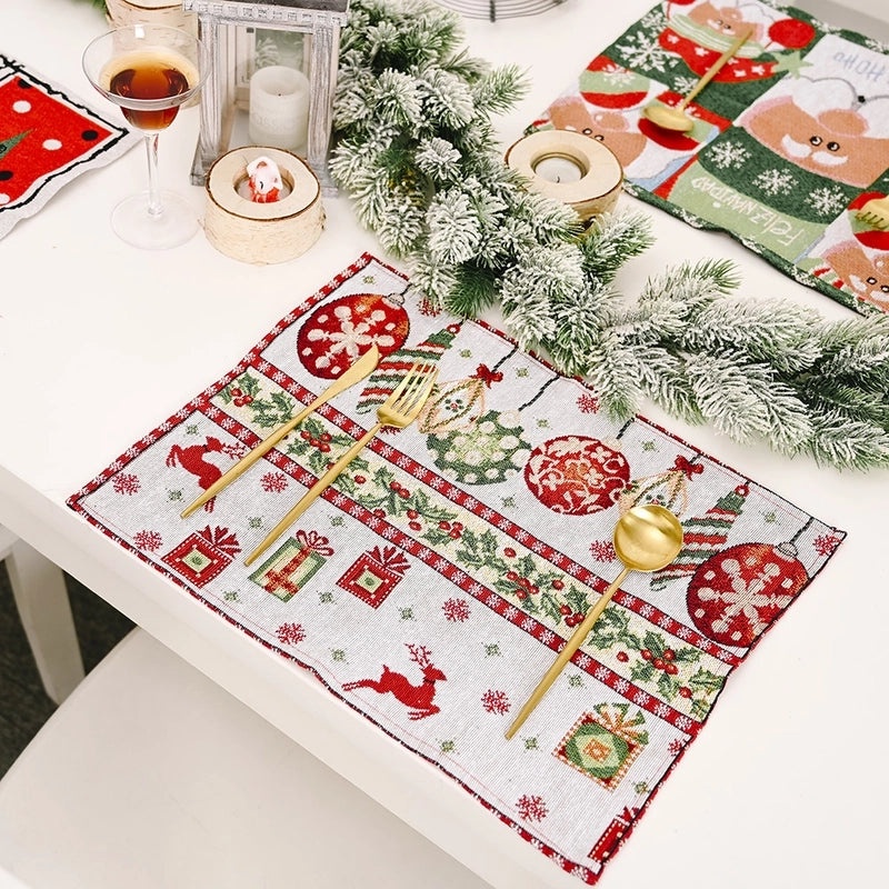 Christmas Knitted Fabric Placemat Holiday Table Decoration Cozy Handmade Design|Home Decor