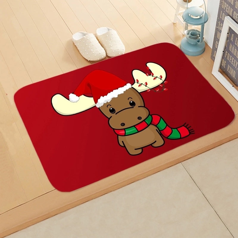 Festive Christmas Elk and Tree Flannel Floor Mat|Home Decor Rugs