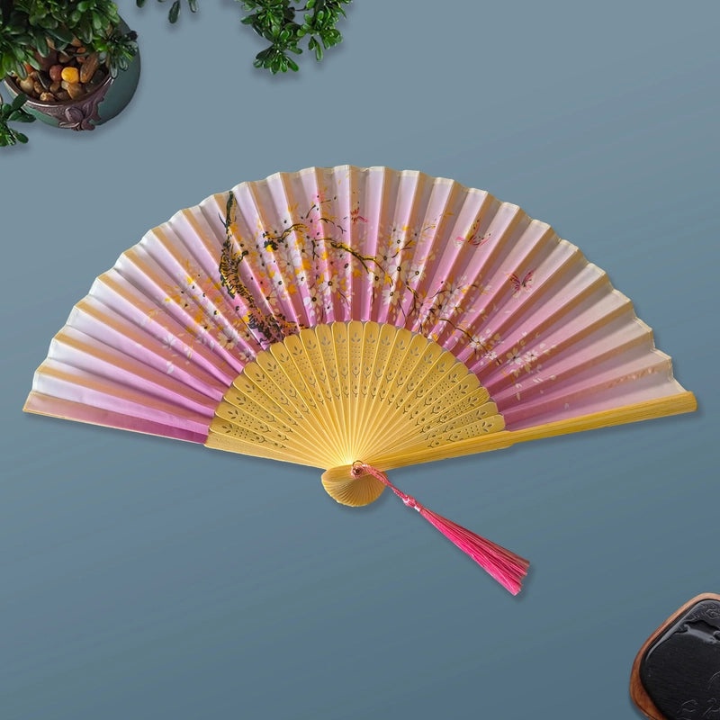 Elegant Chinoiserie Floral Bamboo Fans with Classic Heating Design | Home Decor Fans