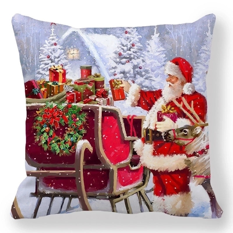 Christmas Holiday Cotton Pillow Covers with Santa Elk Design for Sofa Couch Decor|Home Decor