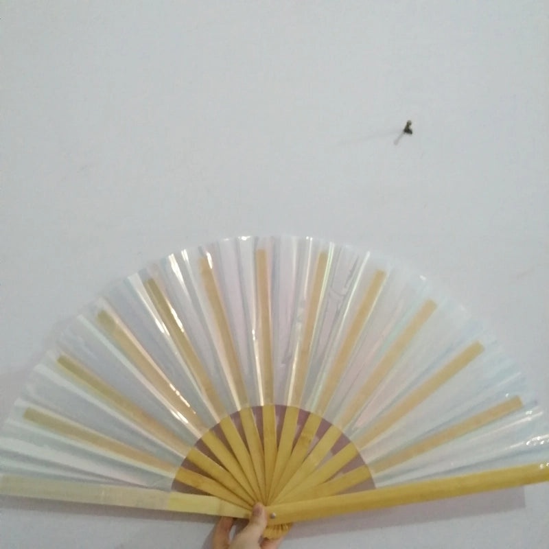10-inch Solid Color Bamboo Folding Fan with Laser Pattern | Fashion Accessories Fan