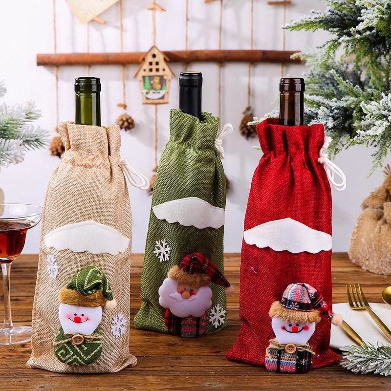 Christmas Wine and Champagne Bottle Bags Set Festive Dining Table Decorations|Holiday Decor