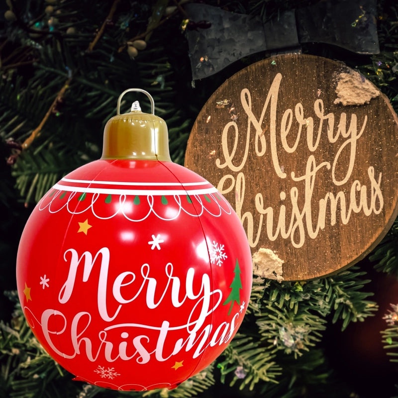 Festive Christmas Snowflake PVC Ball with Letter Stripes for Outdoor Decoration|Holiday Outdoor Decor