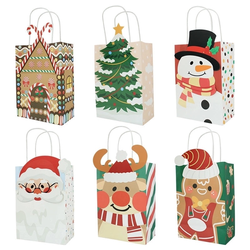 Christmas Holiday Party Gift Bags with Cute Christmas Tree, Santa Claus, and Gingerbread Designs|Holiday Party Supplies