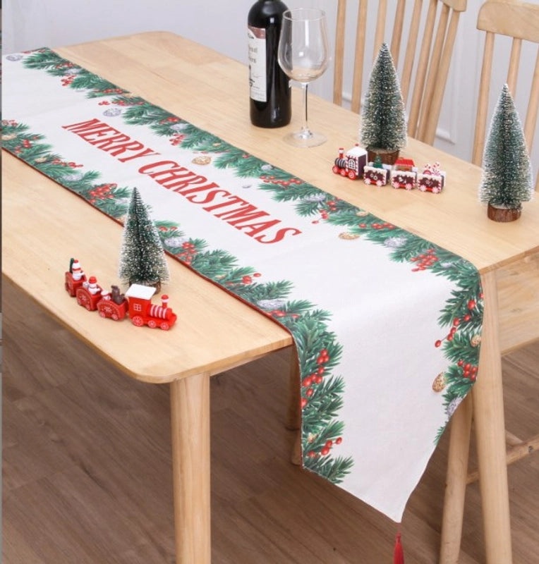 Christmas Holiday Table Runner and Chair Covers with Santa Claus, Snowman Design | Home Decor & Party Supplies