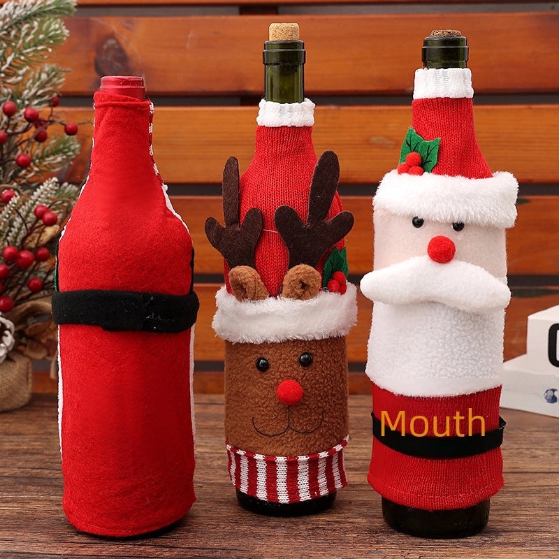 Qiaoding Christmas Cartoon Wine Bottle Cover Set Creative Fleece Snowman Bottle Bags|Holiday Decorations
