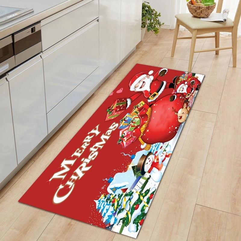 Festive Christmas Tree Santa Snowman Flannel Floor Mat Cozy Holiday Bedding|Home Decor
