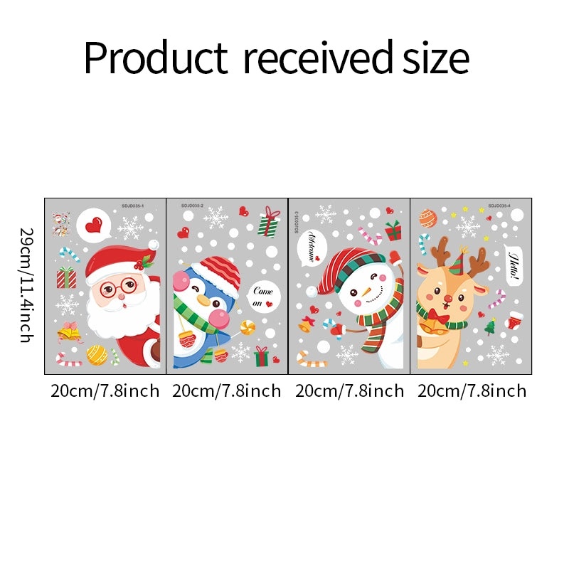 Festive Christmas Penguin Santa Reindeer PVC Window and Door Stickers|Home Decor and Seasonal Decorations