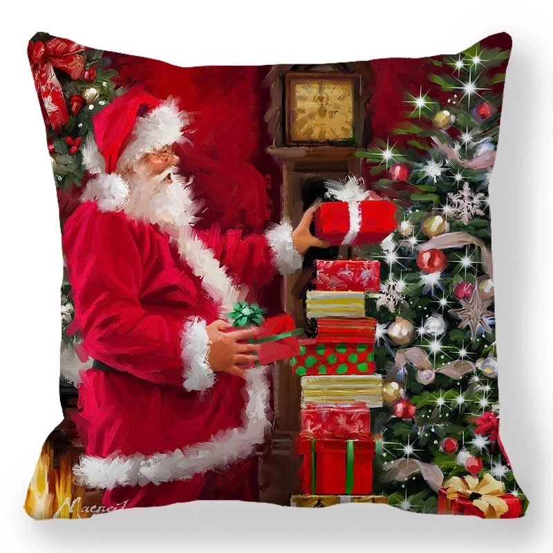 Christmas Holiday Cotton Pillow Covers with Santa Elk Design for Sofa Couch Decor|Home Decor