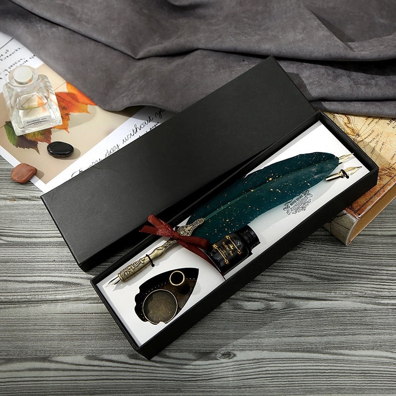 Set of Stainless Steel Fountain Pens with Feather Design for Students|Writing Instruments
