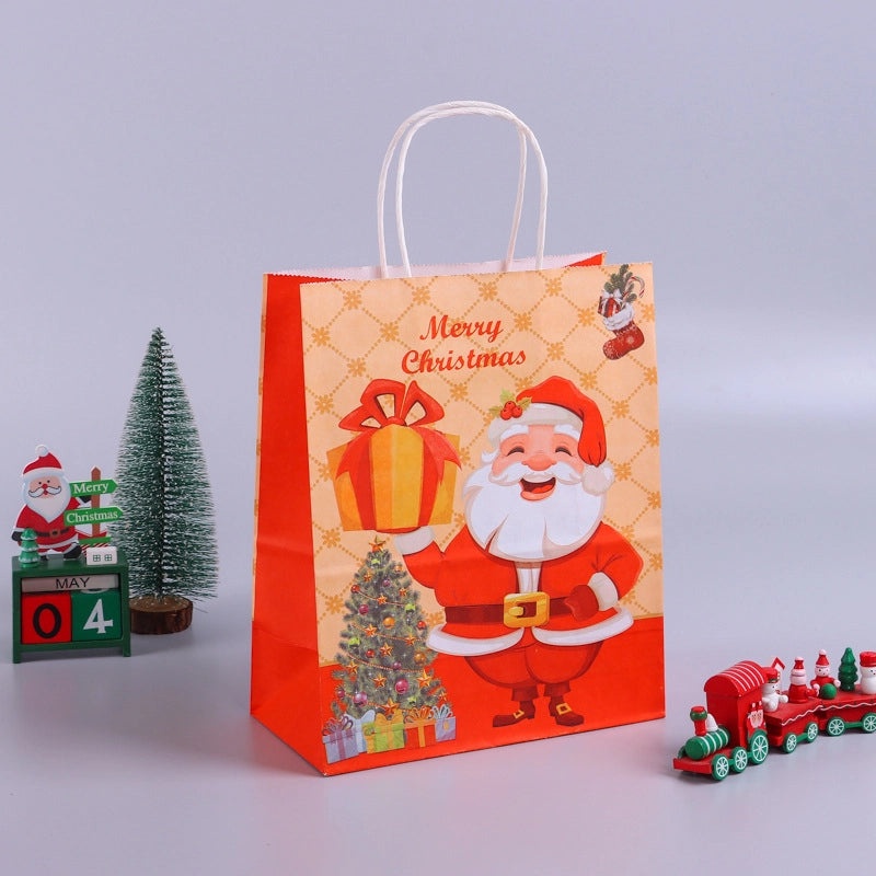 10 Pieces Christmas Kraft Paper Gift Bags with Cartoon Design for Party Candy Packaging|Holiday Gift Bags