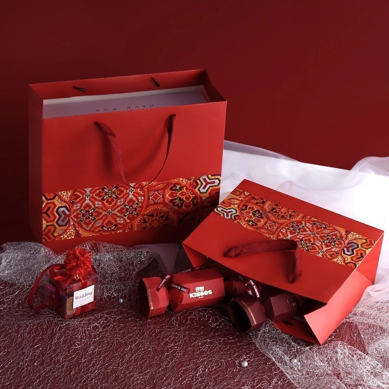 Chinese Style Red Gift Tote Bag Large Holiday Packaging Bag | Gift Bags & Wrapping Supplies