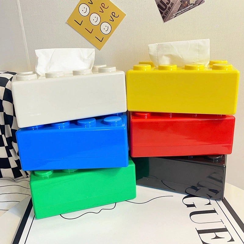 Cartoon Building Blocks Tissue Box Holder Wall Mounted Storage Decorative Box for Living Room Coffee Table|Home Decor Storage