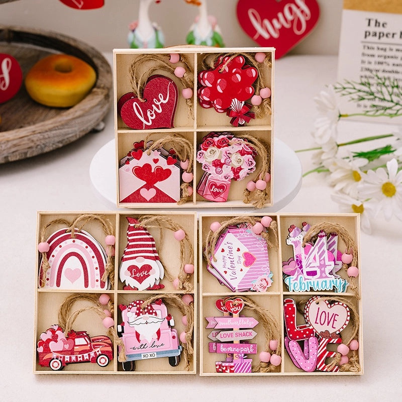 Romantic Heart Shaped Wooden Hanging Ornaments for Valentine’s Day Holiday Decor|Home Decor
