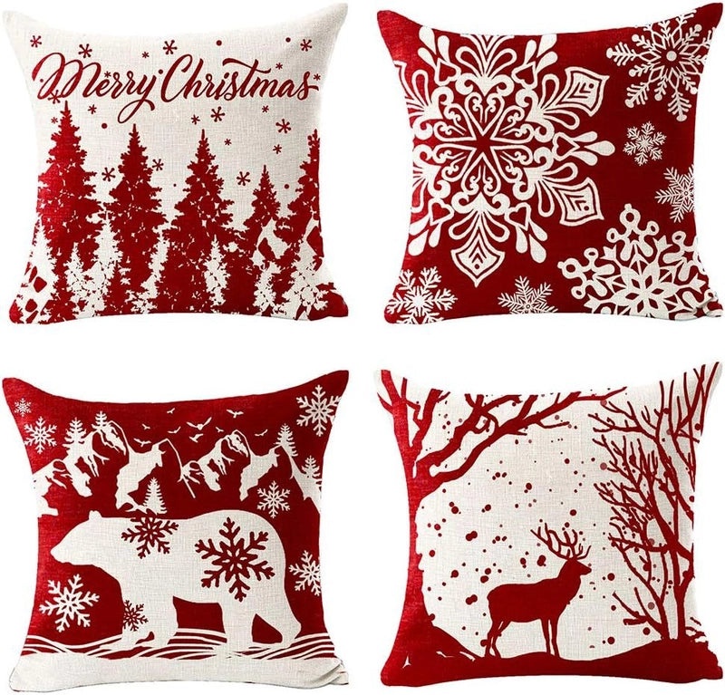 Festive Christmas Tree Cotton Linen Pillow Covers for Sofa and Couch | Home Decor & Pillows