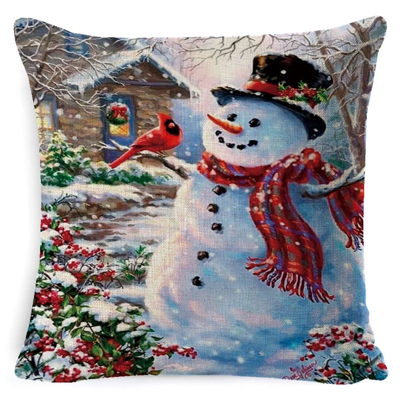 Vintage Christmas Tree and Santa Claus Socks Pattern Linen Pillow Covers|Home Decor Pillows