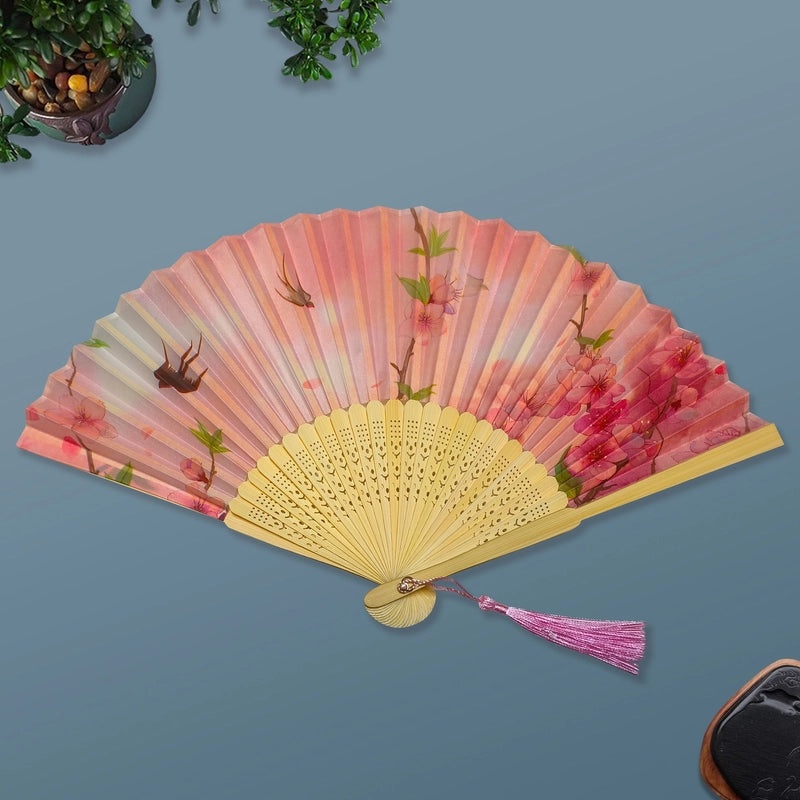 Elegant Chinoiserie Floral Bamboo Fans with Classic Heating Design | Home Decor Fans