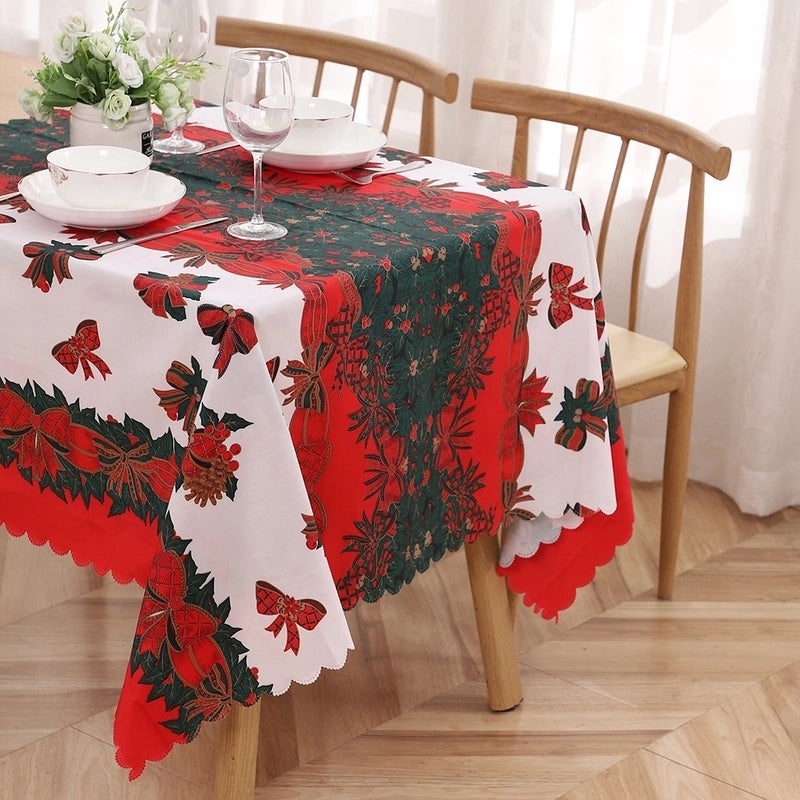 Christmas Classic Letter Print Polyester Tablecloth for Festival Decor|Home & Kitchen > Dining & Entertaining > Table Linens