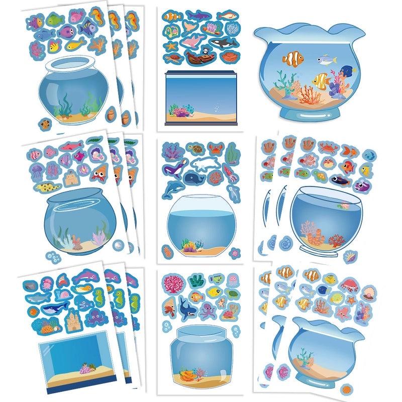 8 Pieces Cute Fish Tank School PVC Stickers Self-adhesive Decor|Home & Garden Decorations