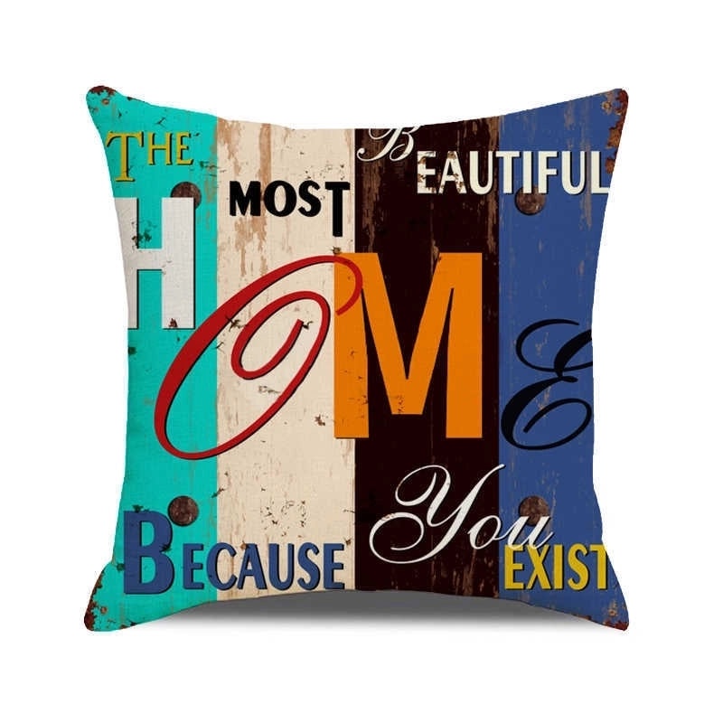 Vintage Letter Print Polyester Pillow Covers|Home Decor Pillows