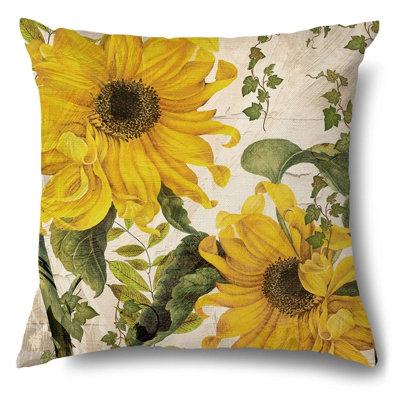 Rustic Sunflower Linen Pillow Covers|Home Decor Pillows