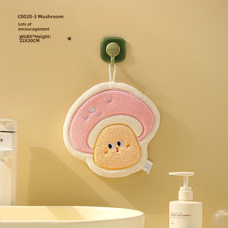 Cartoon Vegetable Hanging Hand Towel Thick Coral Fleece Quick-Dry Small Hand Wipe | Home Textiles