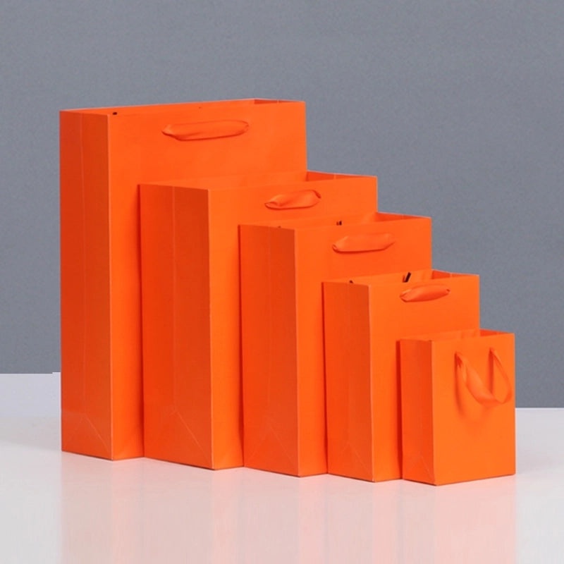 Orange Paper Tote Bag Reusable Gift Shopping Bag Cosmetic Packaging Birthday Favor Bag|Gift Bags & Packaging