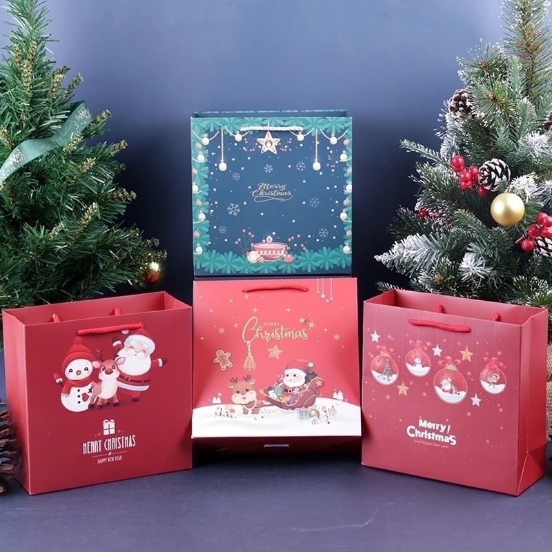 Minimalist Santa Claus Christmas White Cardboard Gift Bags for Party Presents|Holiday Gift Bags