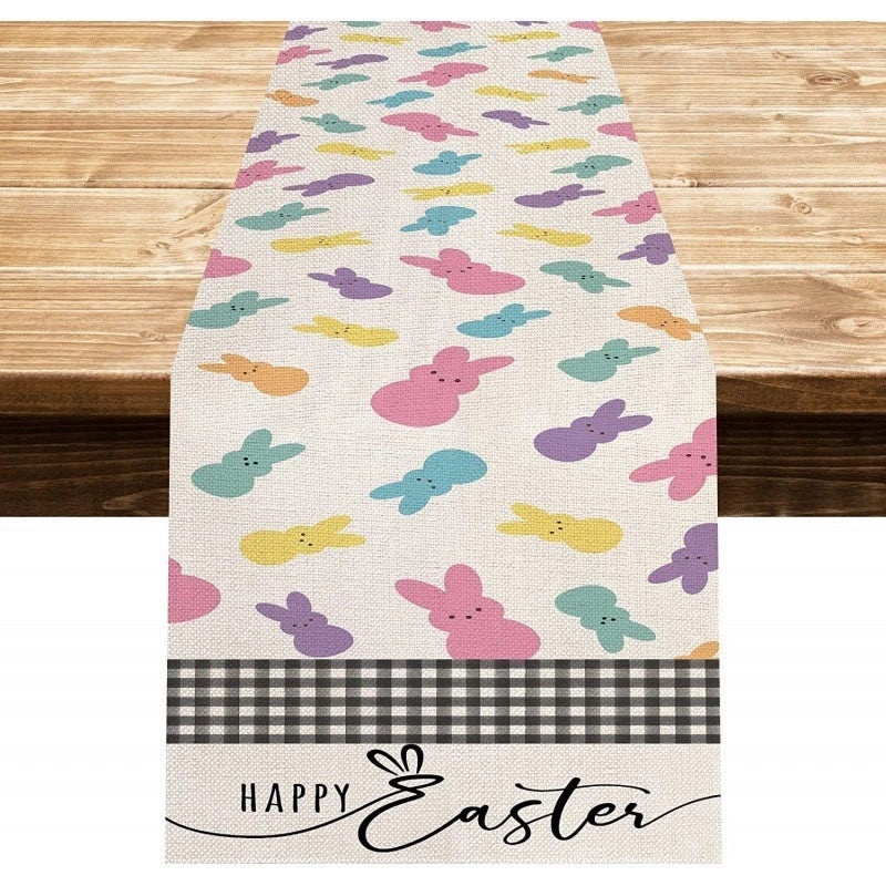 Minimalist Rabbit Pattern Linen Table Runner for Dining Table | Home Decor Table Linens