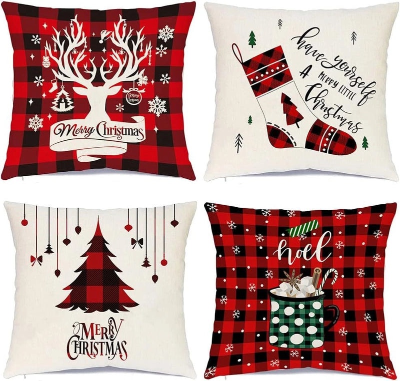 Festive Christmas Tree Cotton Linen Pillow Covers for Sofa and Couch | Home Decor & Pillows