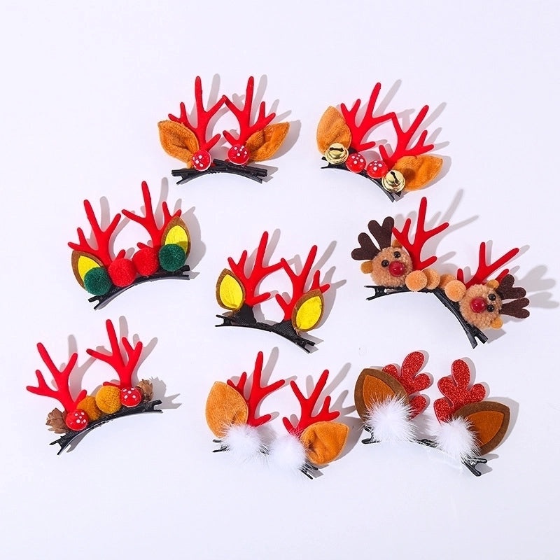 Christmas Reindeer Antler Hair Clip with Pom Pom Ball | Holiday Hair Accessories