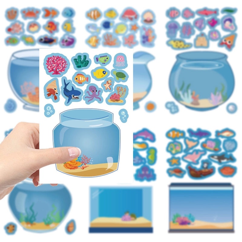 8 Pieces Cute Fish Tank School PVC Stickers Self-adhesive Decor|Home & Garden Decorations