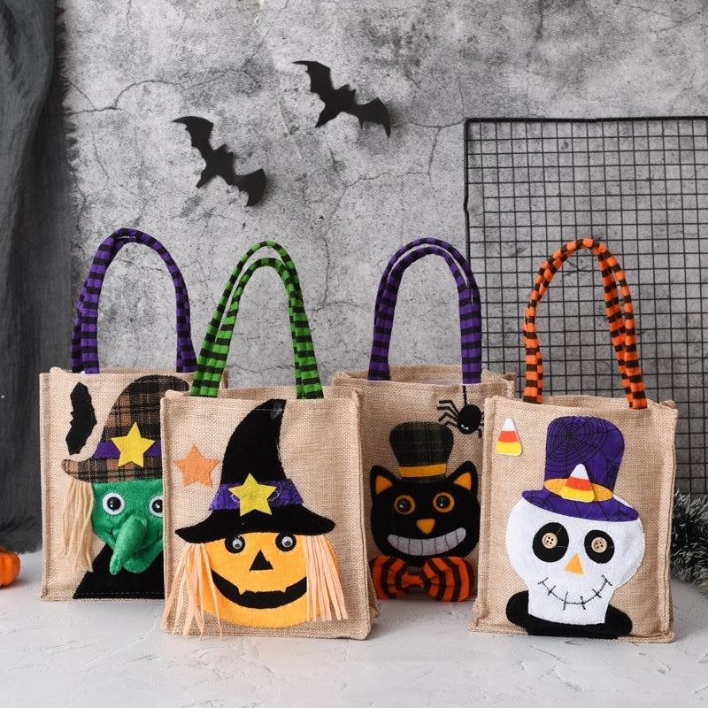 Cute Halloween Pattern Linen Party Gift Bags for Trick or Treat|Halloween Party Supplies