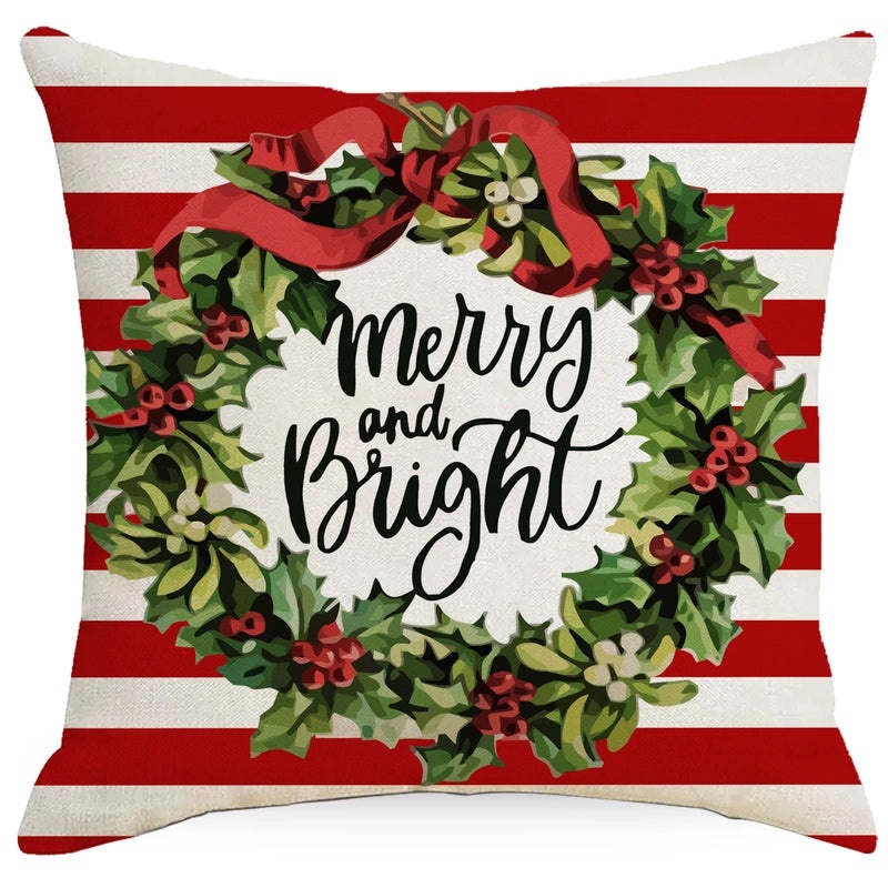 Christmas Tree Decorative Linen Pillow Covers with Festive Socks Letter Print|Home Decor Pillows