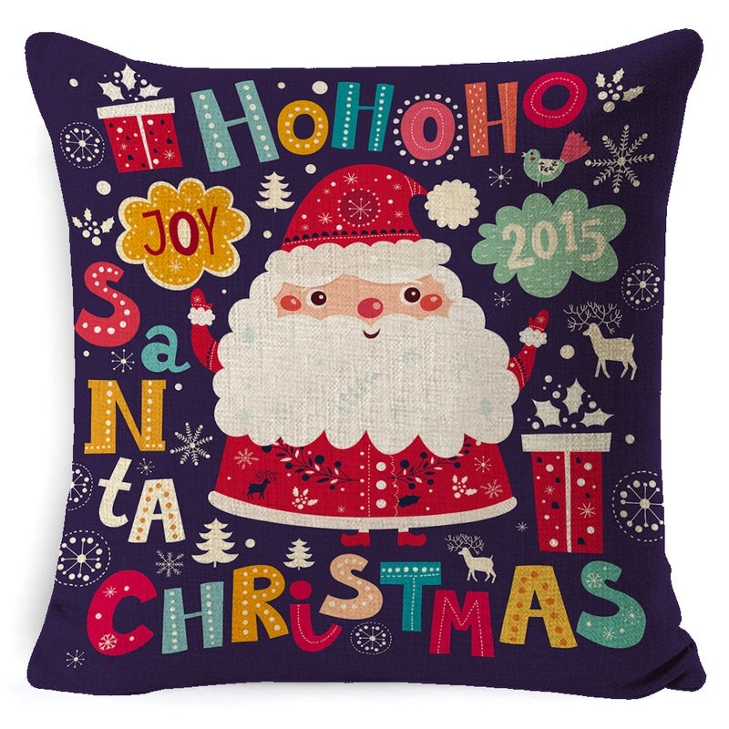 Vintage Christmas Tree and Santa Claus Socks Pattern Linen Pillow Covers|Home Decor Pillows