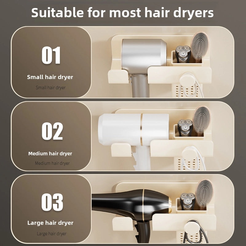Cream White Wall-mounted Hair Dryer Holder Punch-free Bathroom Storage Rack Electric Device Bracket|Bathroom Accessories