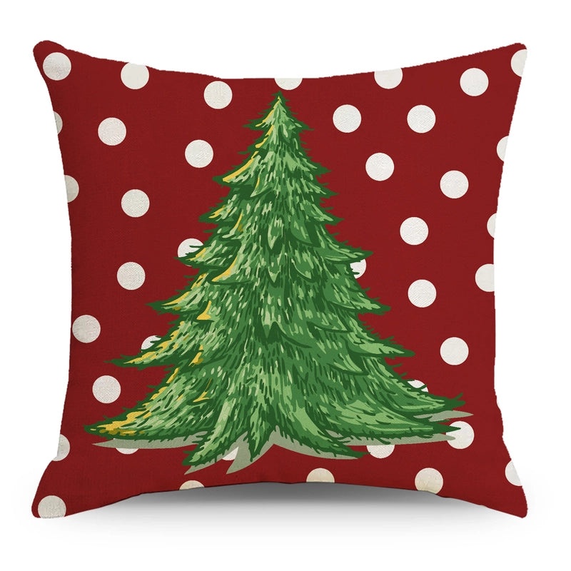 Christmas Tree Decorative Linen Pillow Covers with Festive Socks Letter Print|Home Decor Pillows