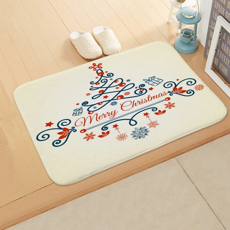 Festive Christmas Tree and Snowflake Flannel Floor Mat | Home Decor & Seasonal Rugs