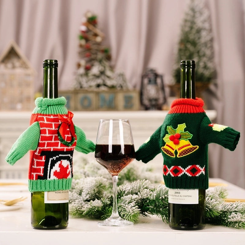 Festive Christmas Knitted Bottle Cover Holiday Decoration|Home Decor & Holiday Accessories