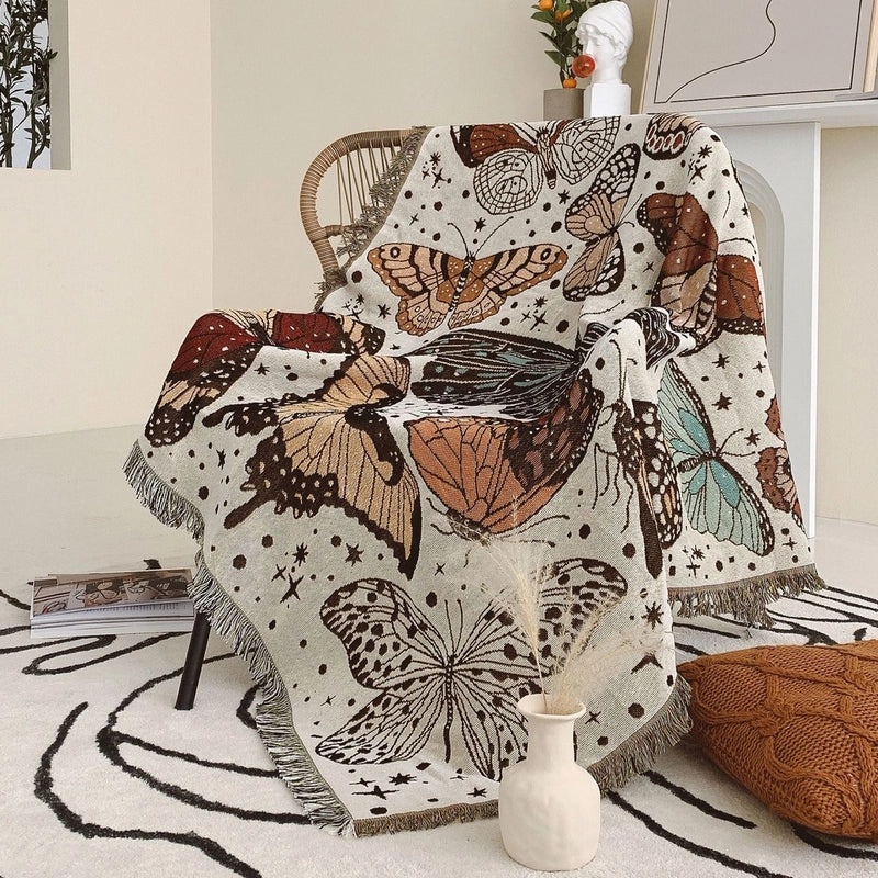 Cozy Butterfly Print Cotton Throw Blanket|Home & Living Textiles