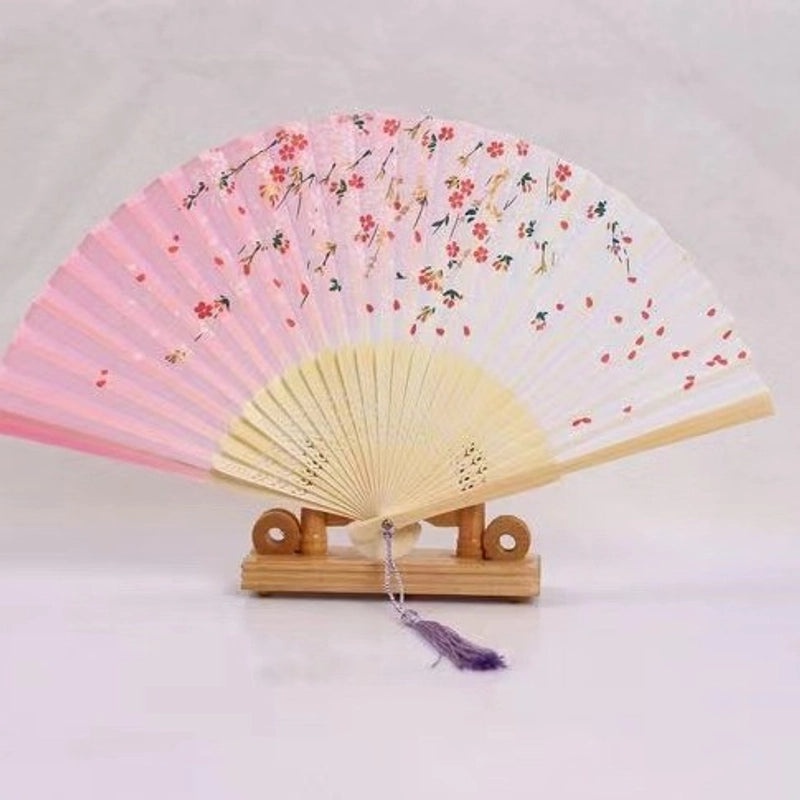 Elegant Chinoiserie Floral Bamboo Fans with Classic Heating Design | Home Decor Fans