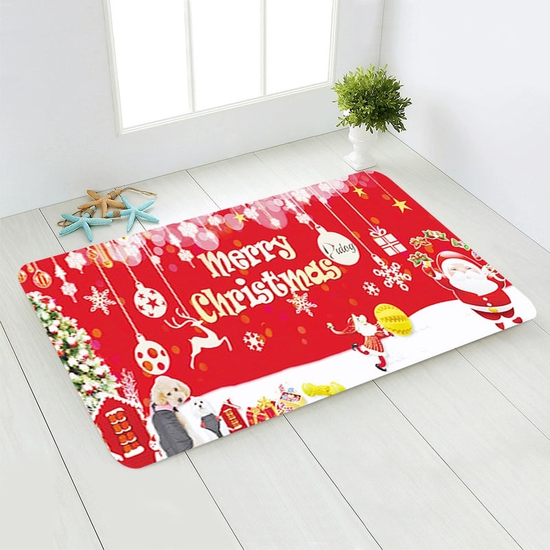 Holiday Santa Snowman Flannel Floor Mat Cozy Christmas Decor|Home & Living/Seasonal Decorations