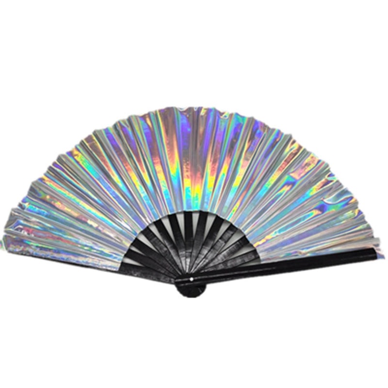 10-inch Solid Color Bamboo Folding Fan with Laser Pattern | Fashion Accessories Fan