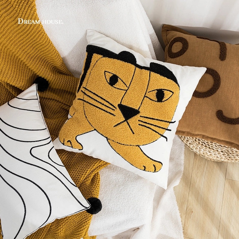 Vintage Abstract Tiger Art Cotton Plush Pillow Cover|Home Decor Pillows