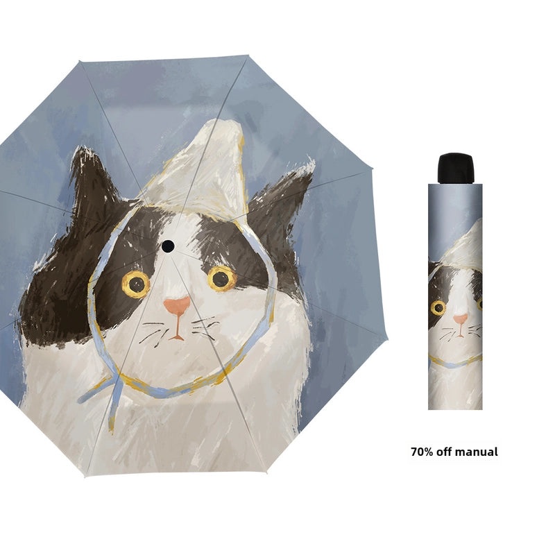 Vintage Oil Painting Cat Umbrella for Women | Dual-use Sun and Rain Umbrella with UV Protection, Automatic Folding Sunshade | Fashion Accessories